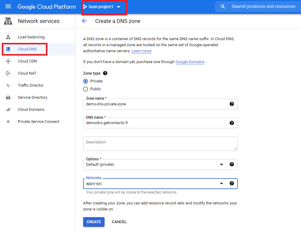 Cloud DNS Private Zone