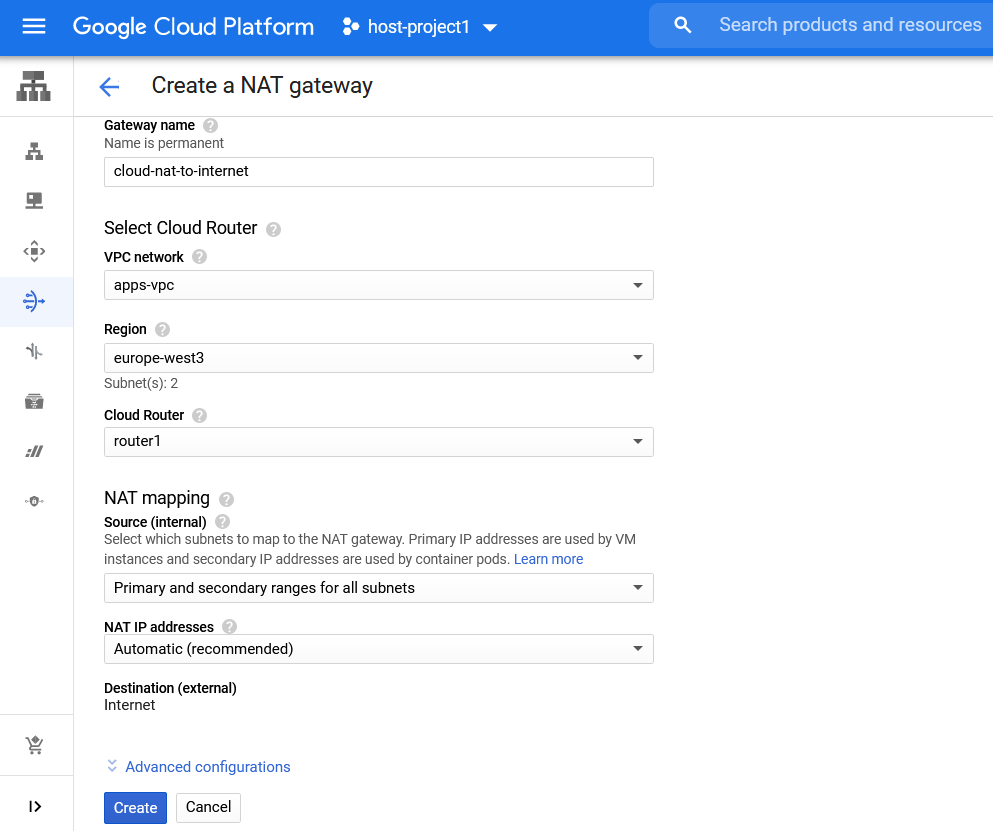 create cloud nat gateway