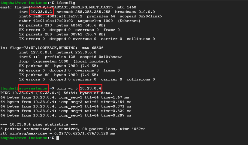 test connectivity between service project and host project