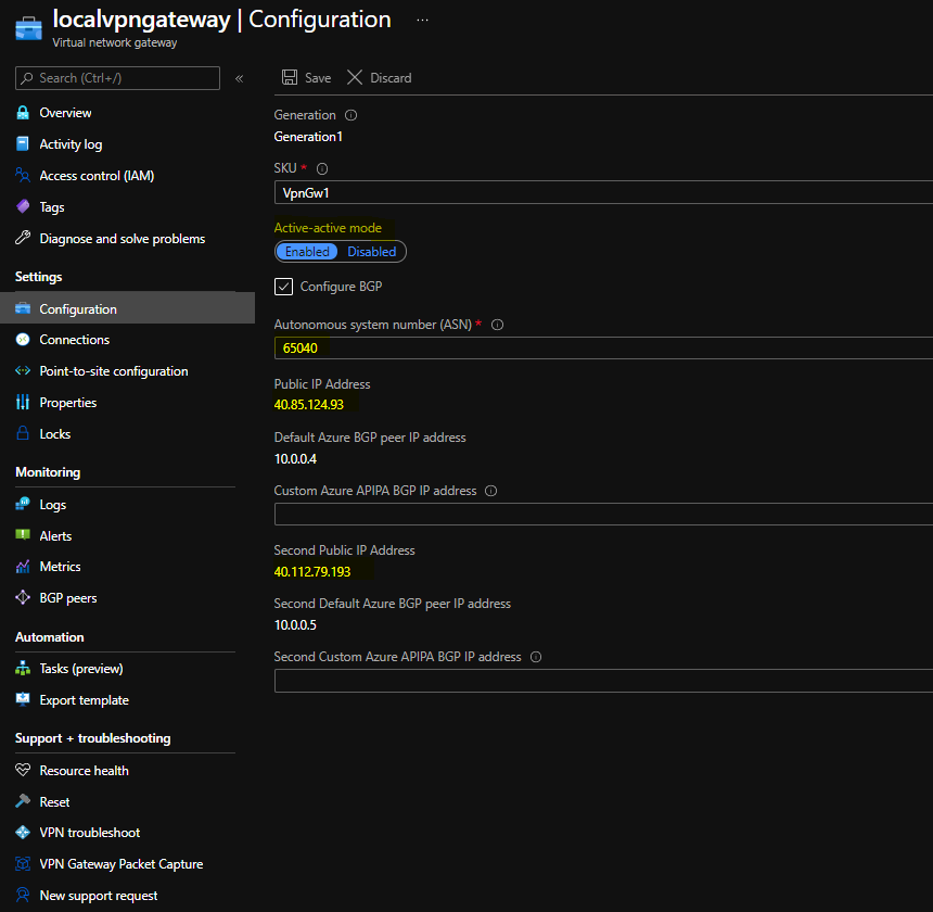 azure s2s ha dual vpn